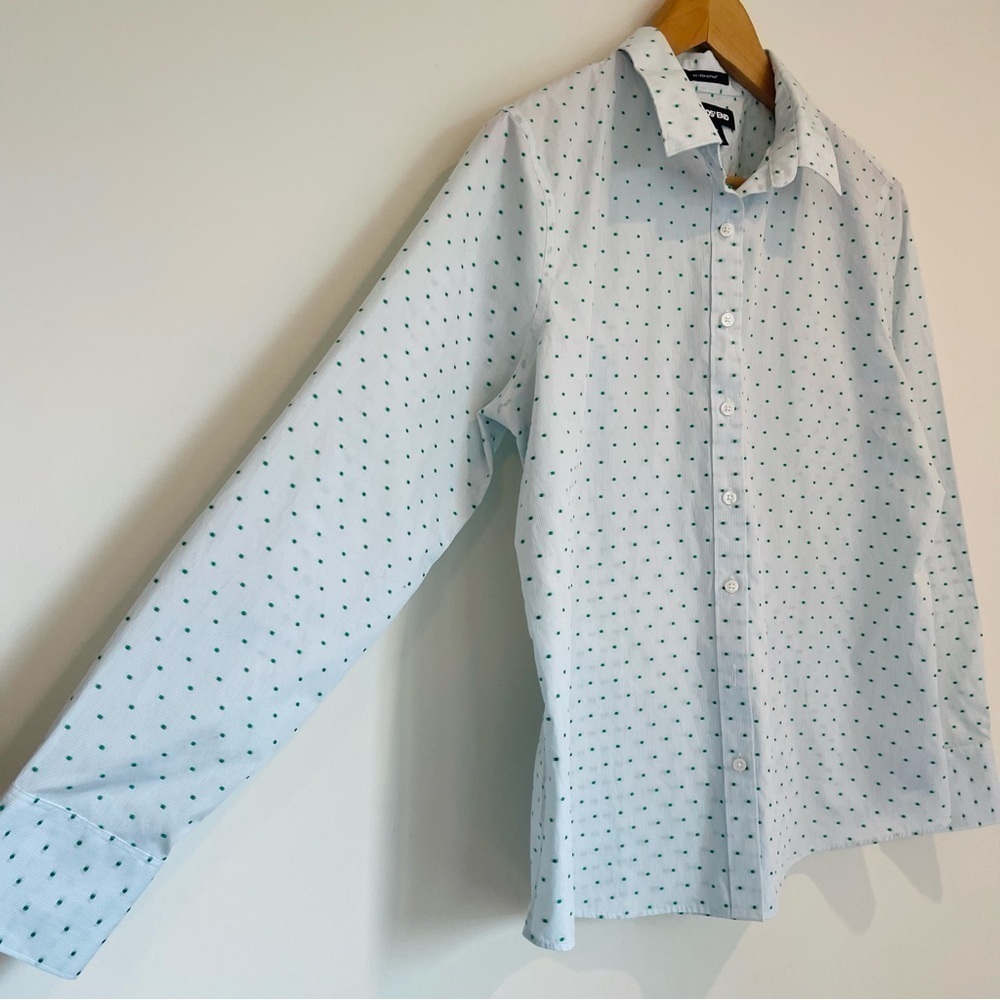 Lands End No Iron Green Embroidered Blue Long Sleeve Button Down Shirt, Size 12P - Picture 3 of 10